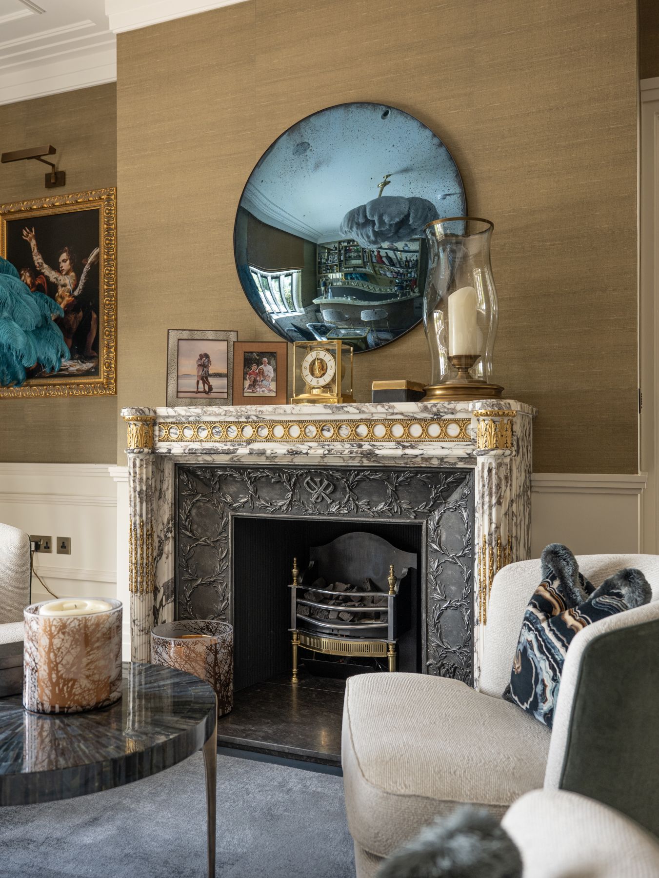 Multiple Fireplaces with Cambridge Limestone, Bespoke Marble & Restored French Antique Mantels, Featuring Inset Wood Burning & Gas Fires