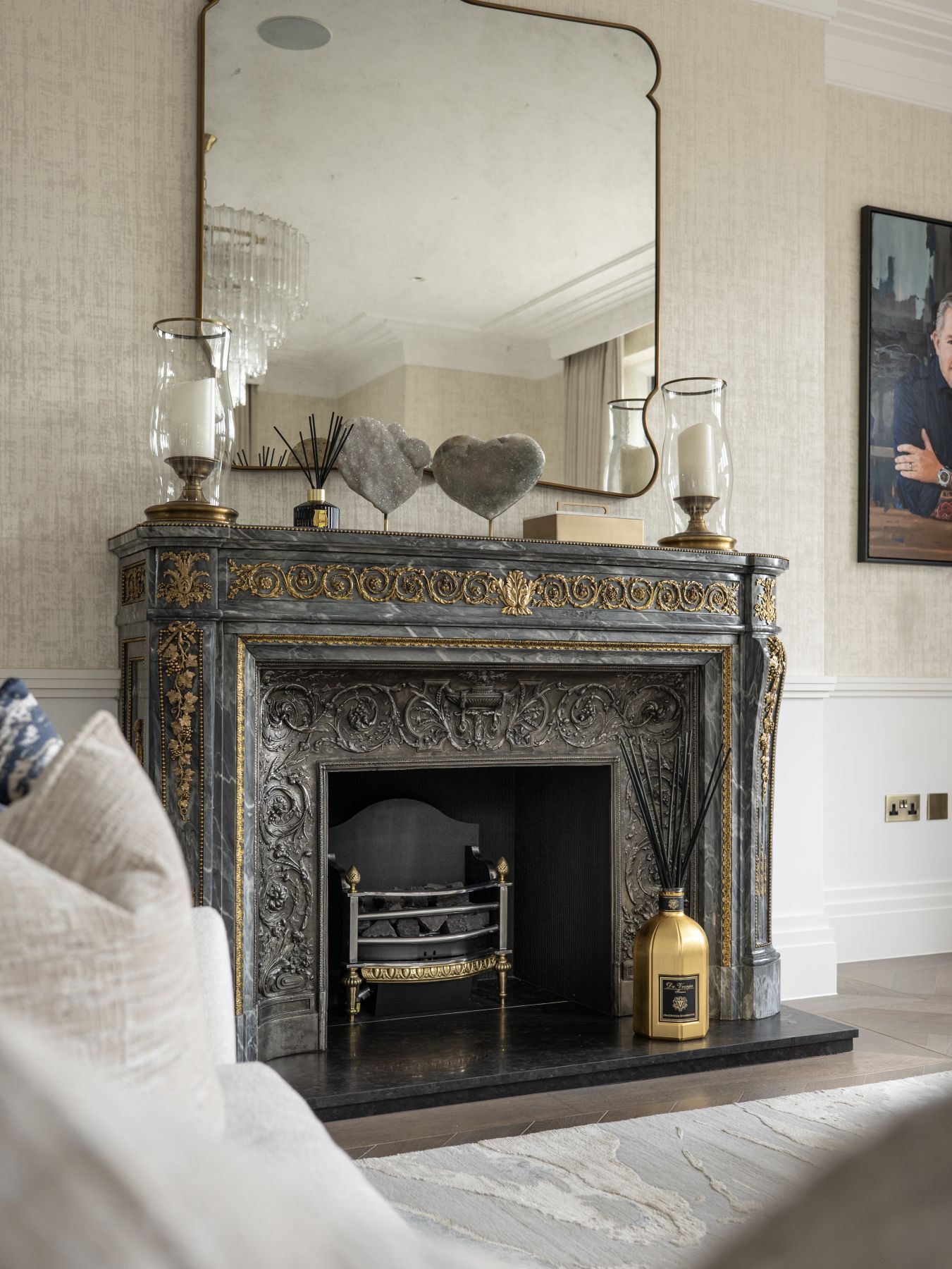 Multiple Fireplaces with Cambridge Limestone, Bespoke Marble & Restored French Antique Mantels, Featuring Inset Wood Burning & Gas Fires